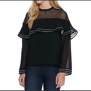 Black Frill Ruffle Blouse Mesh
